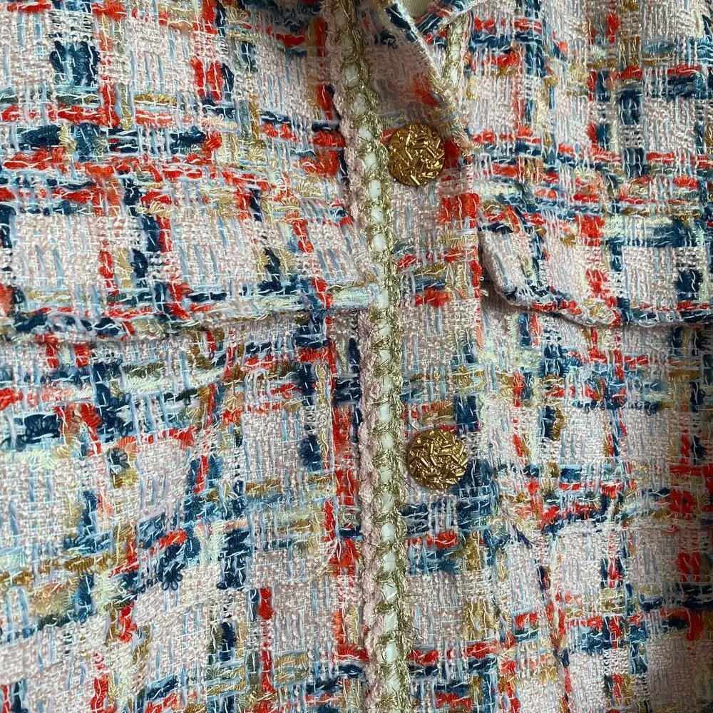 Easel Tweed Belted Shirt Dress/Coat, Teal Blush - Picture 10 of 11